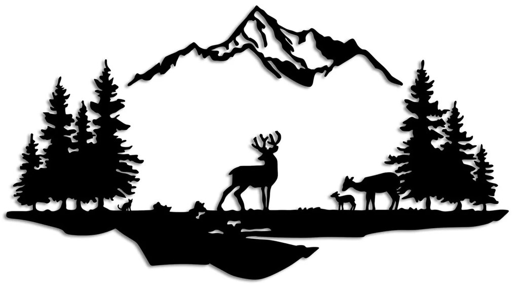 Fém fali dekoráció, Deer And Landscape - 1