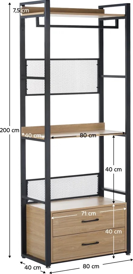 Polcállvány fiókokkal, tölgy/fekete, KILOS NEW TYP 1