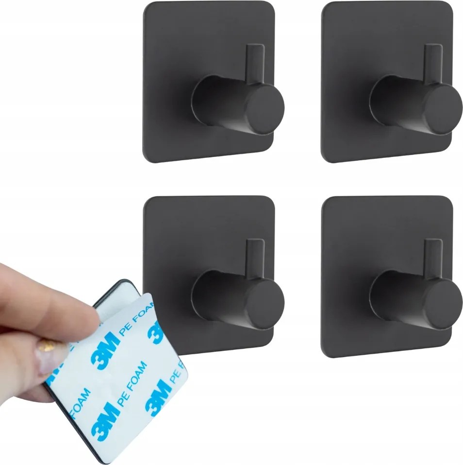 4x Akasztó Öntapadós Akasztó Törölközőtartó Fekete Loft Szalag 3M