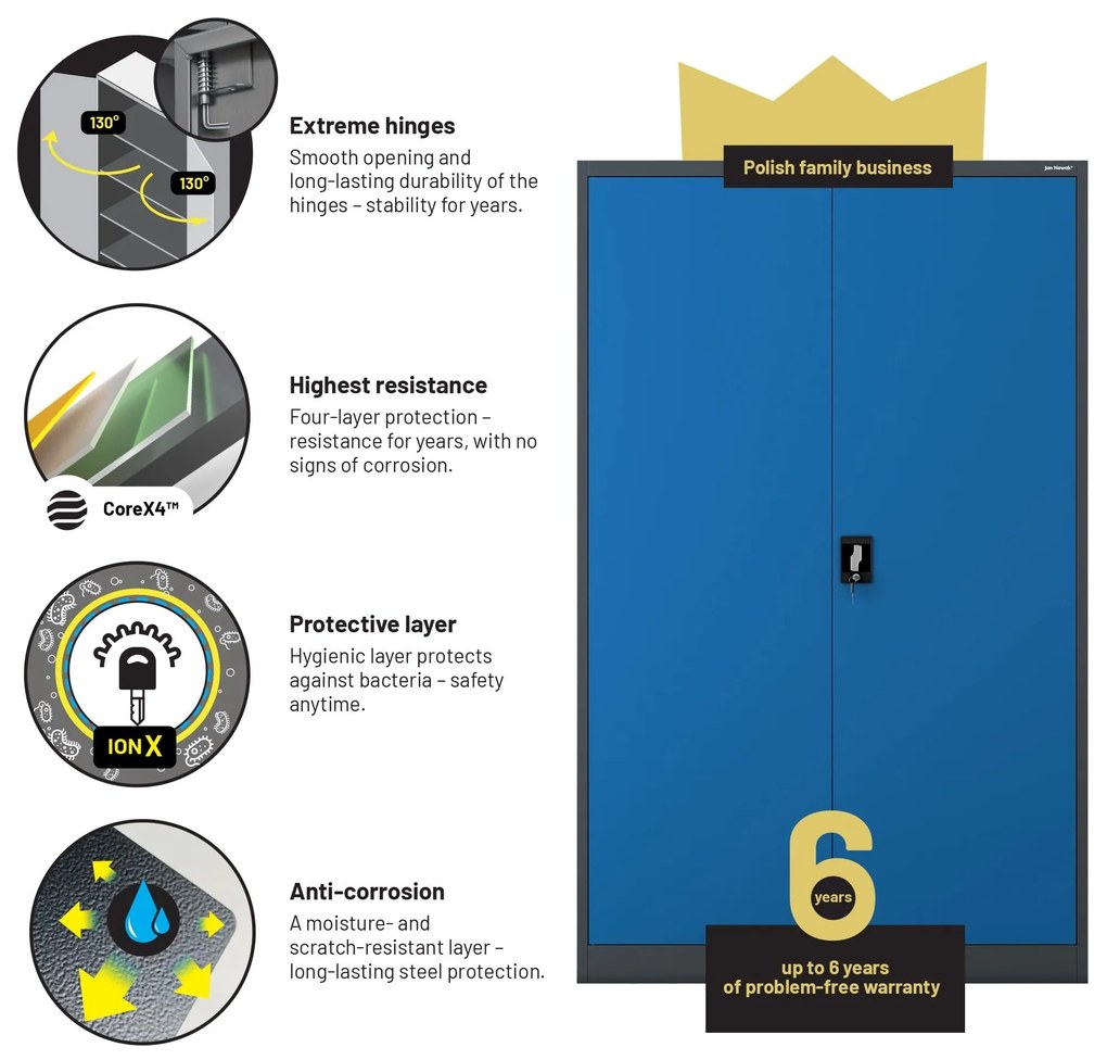 Fém iratszekrény JAN II, 1150 x 185 x 400 mm, antracit-kék
