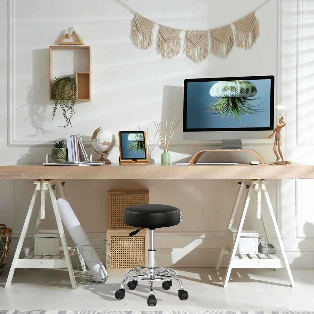 OXANA lábtartós görgős puff, Ø35cm, fekete Casaria