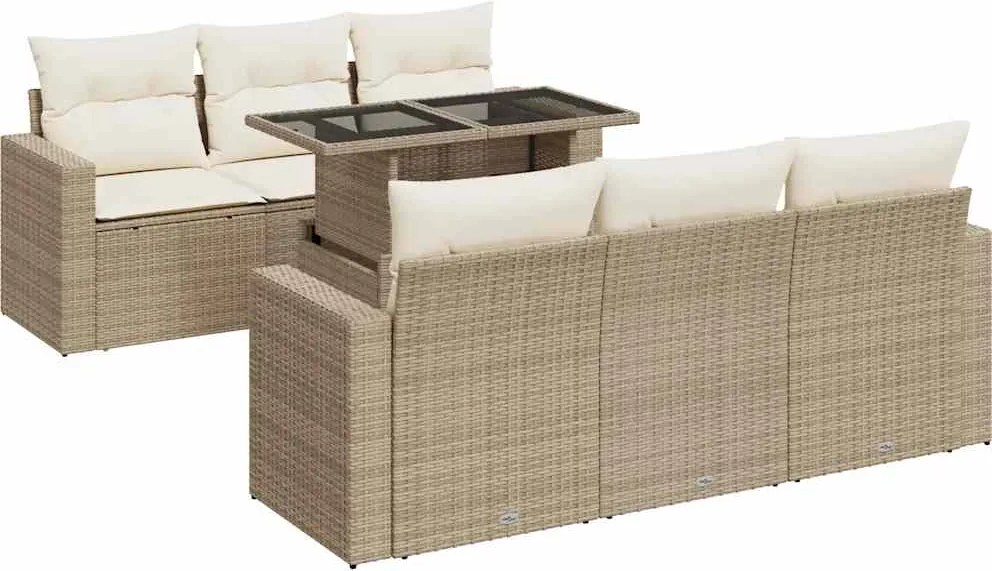 vidaXL 7 részes bézs polyrattan kerti ülőgarnitúra párnákkal