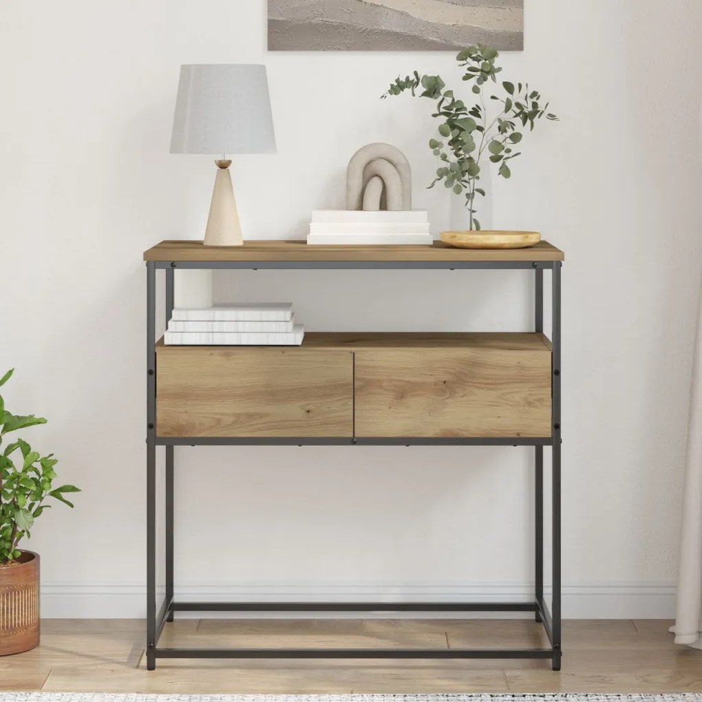 Konzolasztal kézműves tölgy 75 x 40 x 75 cm Műgyantás fa és fém
