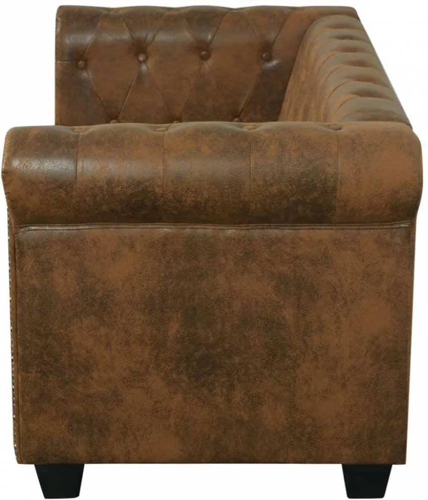 2 személyes barna műbőr chesterfield kanapé