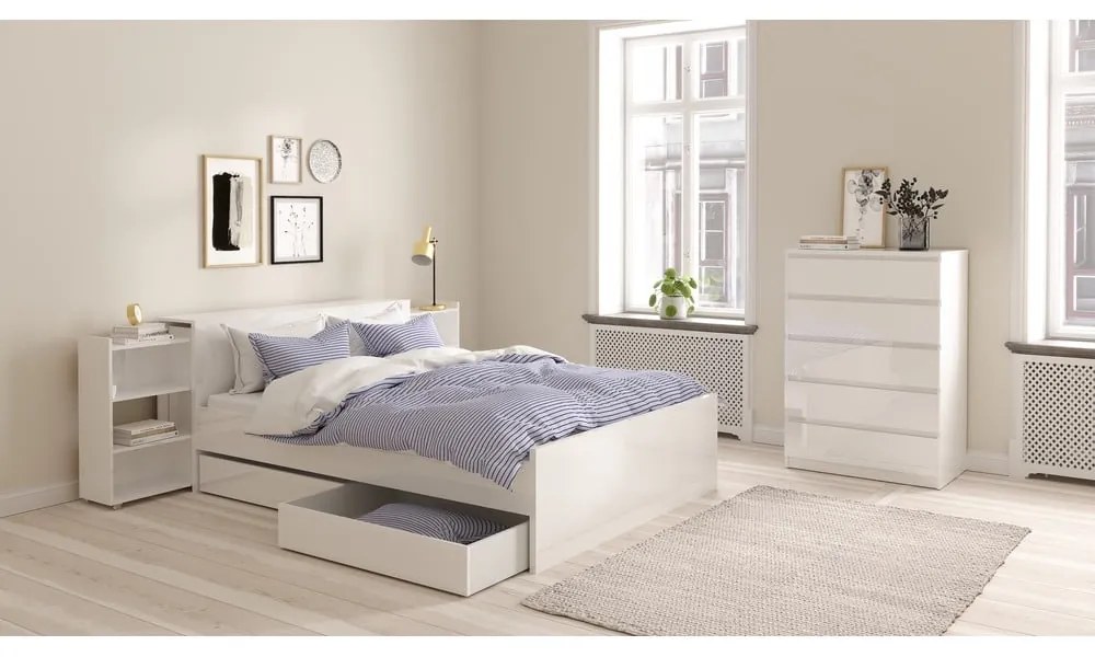 Fehér forgácslemez franciaágy ágyrács nélkül 140x200 cm Naia – Tvilum