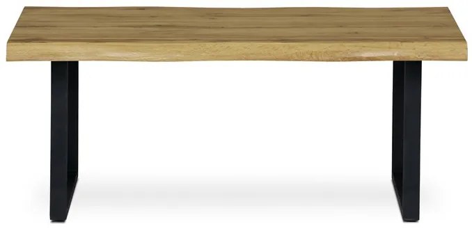 Tölgyszínű dohányzóasztal Fekete Fém Lábbal. Méret: 110x70x45 cm.