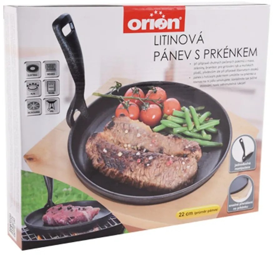 Orion öntöttvas serpenyő vágódeszkával, 22 cm