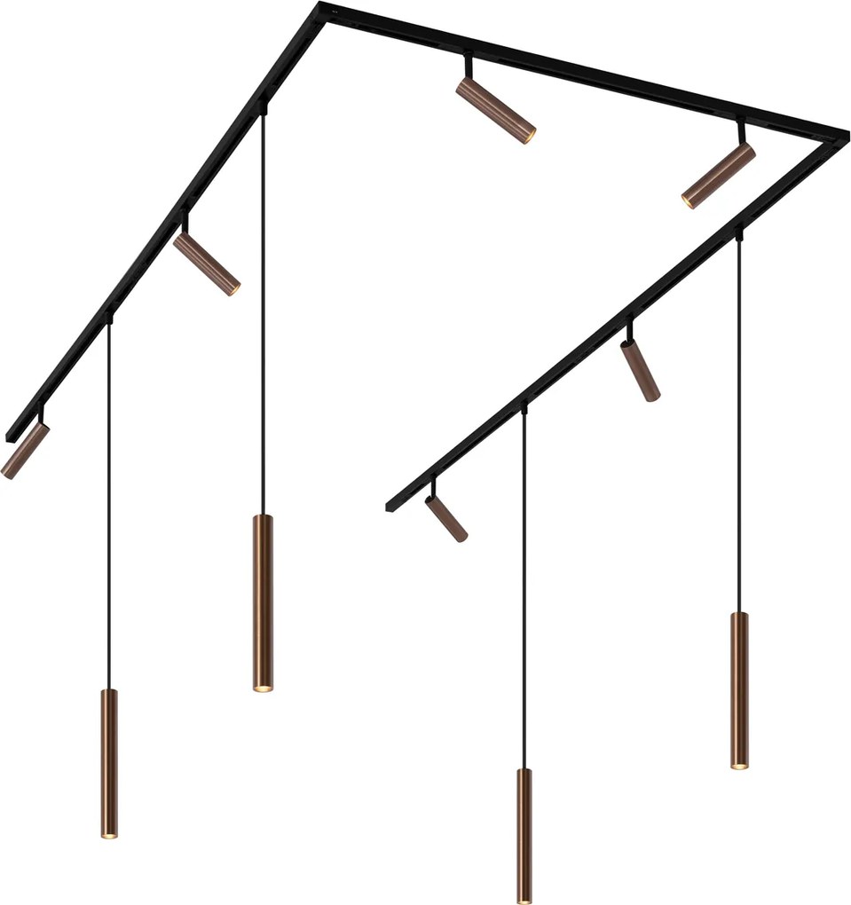 Modern sínrendszer 6 spotlámpával és 4 függőlámpa sötét bronz 1 fázisú - Slimline Uzzy Keno