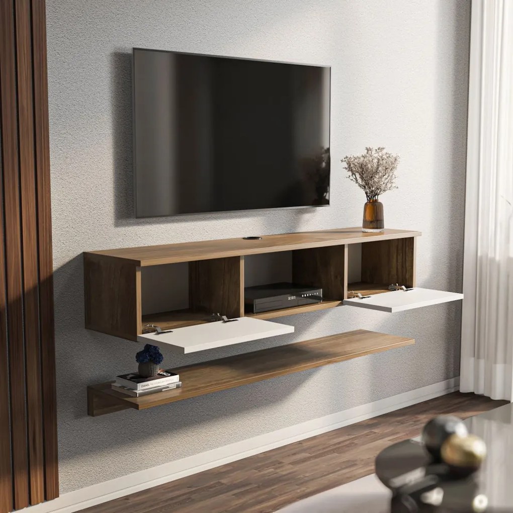 Elia TV-állvány, dió-fehér, 140 cm
