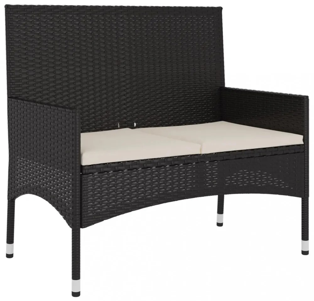 fekete 2 személyes polyrattan kerti pad párnával