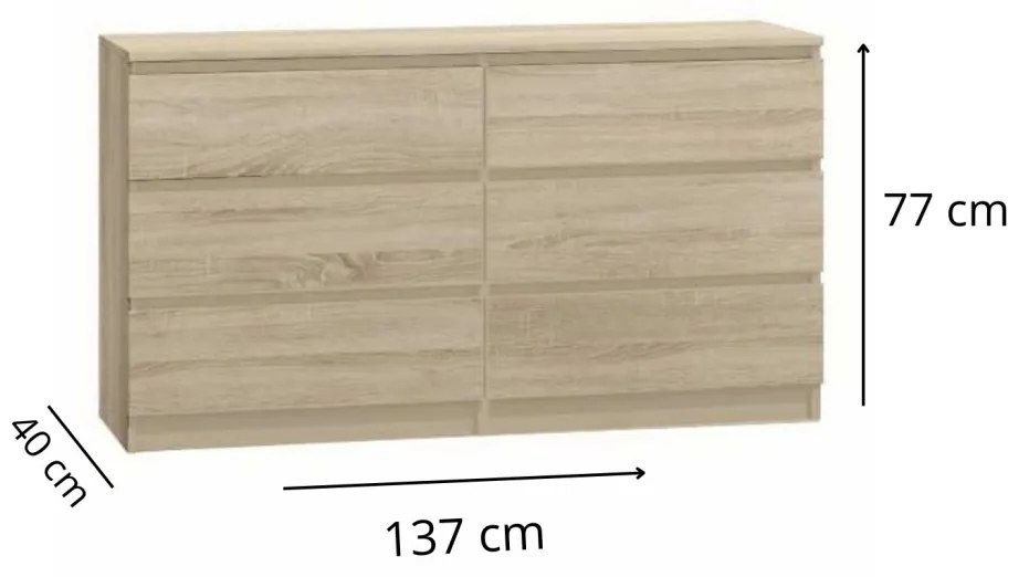 Viana II New M6 hat fiókos komód Sonoma N