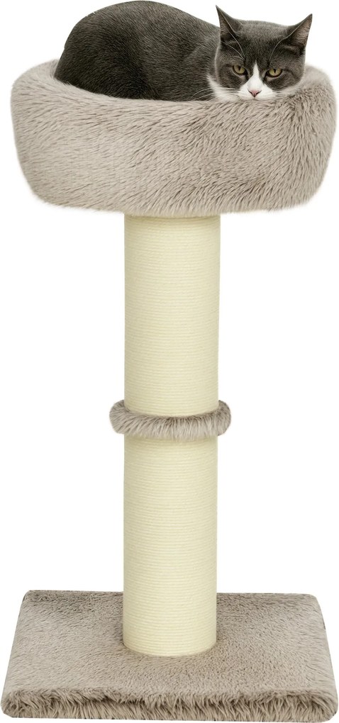 PawHut Macska Támfa 87 cm Magas Kiscica Tornyával, Ágyazott, Vastag Oszloppal, Zsuggózós Karcolóval, Kiscicák Számára 6 kg-ig, Belső Használatra, Barn