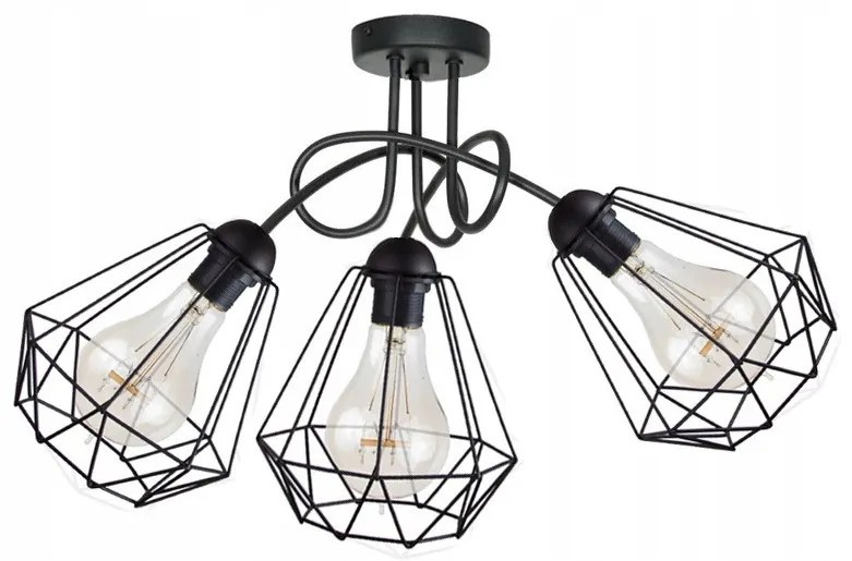 KÉSZLETKISÖPRÉS! Glimex Diamond drót búrás fix mennyezeti lámpa fekete 3x E27