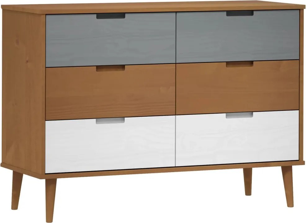 vidaXL MOLDE barna tömör fenyőfa fiókos szekrény 113 x 40 x 80 cm