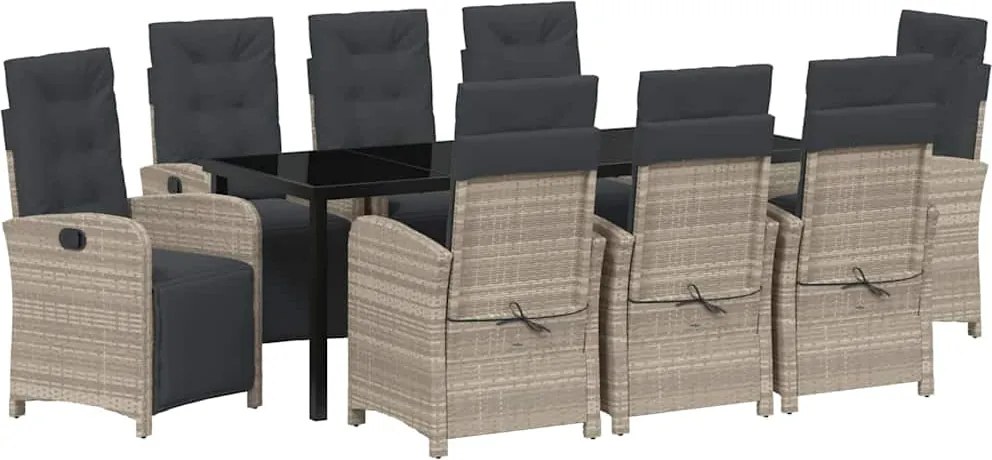 vidaXL Kert étkező szett párnával 9 pcs Világosszürke polirattan