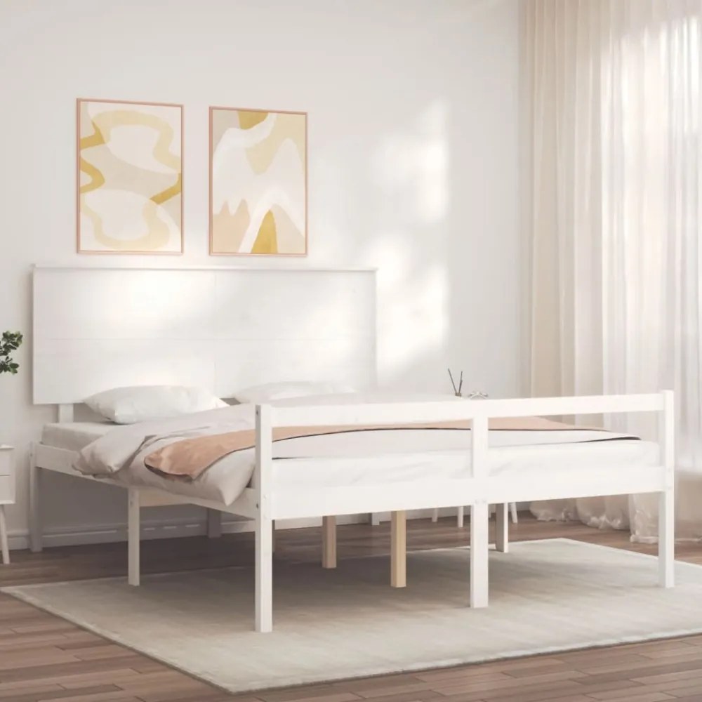 fehér tömör fa ágy időseknek fejtámlával King Size