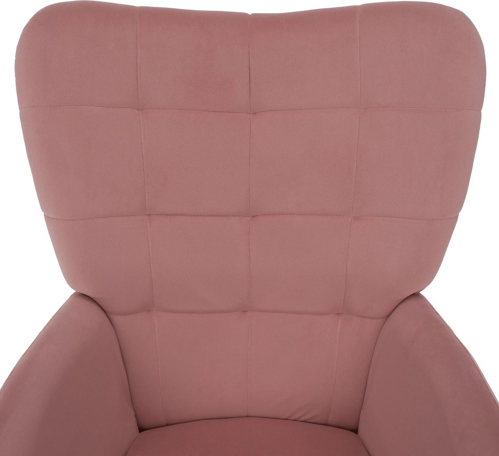 Fotel lábtartóval, rózsaszín Velvet szövet/tölgy, HABEN