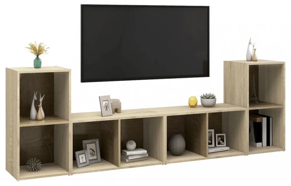4 db sonoma tölgy színű szerelt fa TV-szekrény 72x35x36,5 cm