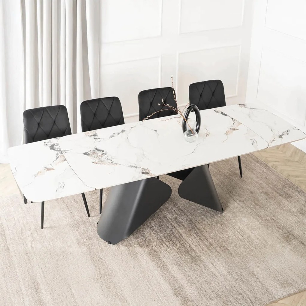 Stół VERONA Ceramiczny Rozkładany 160-240 cm Biały márvány/Czarny