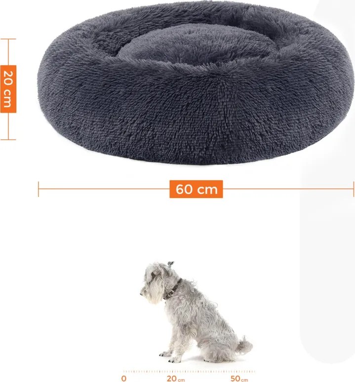 Kutyafekhely bolyhos puha kör alakú, 60 cm, sötétszürke