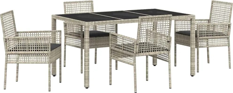 vidaXL Kert étkező szett 5 pcs Világosszürke polirattan