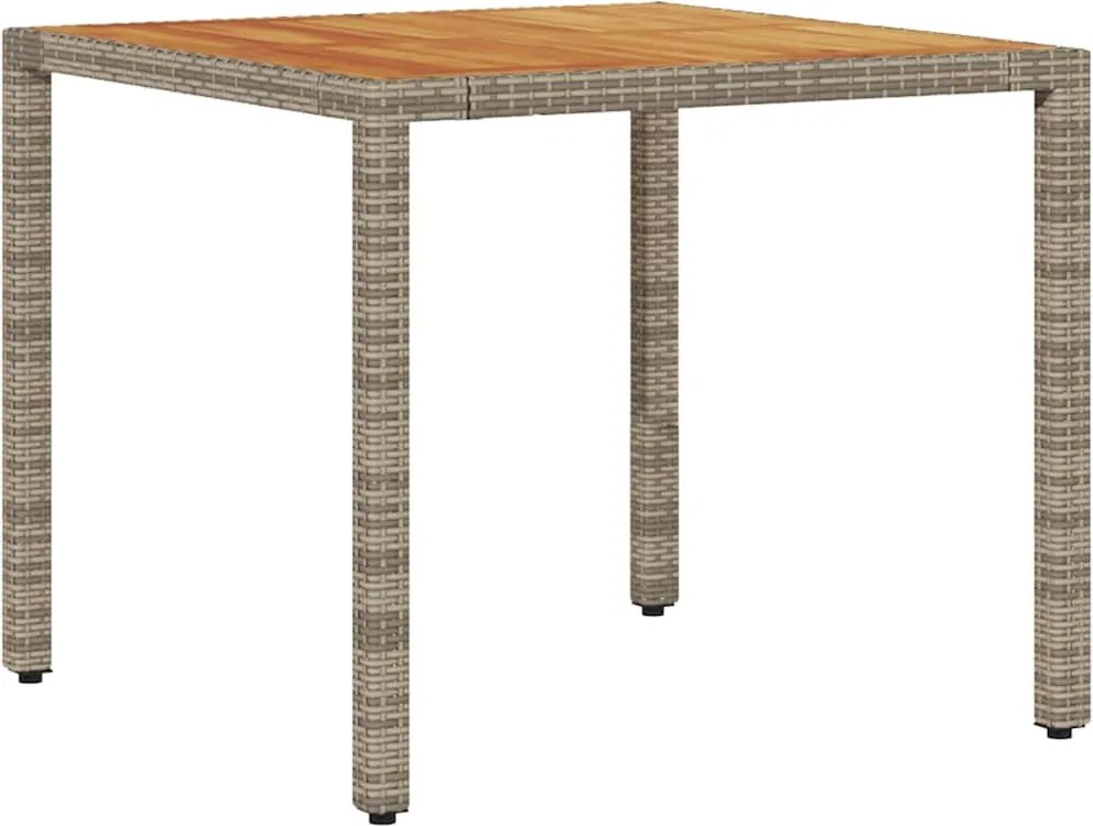 vidaXL szürke polyrattan kerti asztal akácfa lappal 90 x 90 x 75 cm