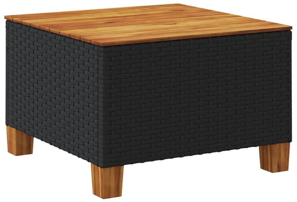 fekete polyrattan és akácfa kerti asztal 55 x 55 x 36 cm