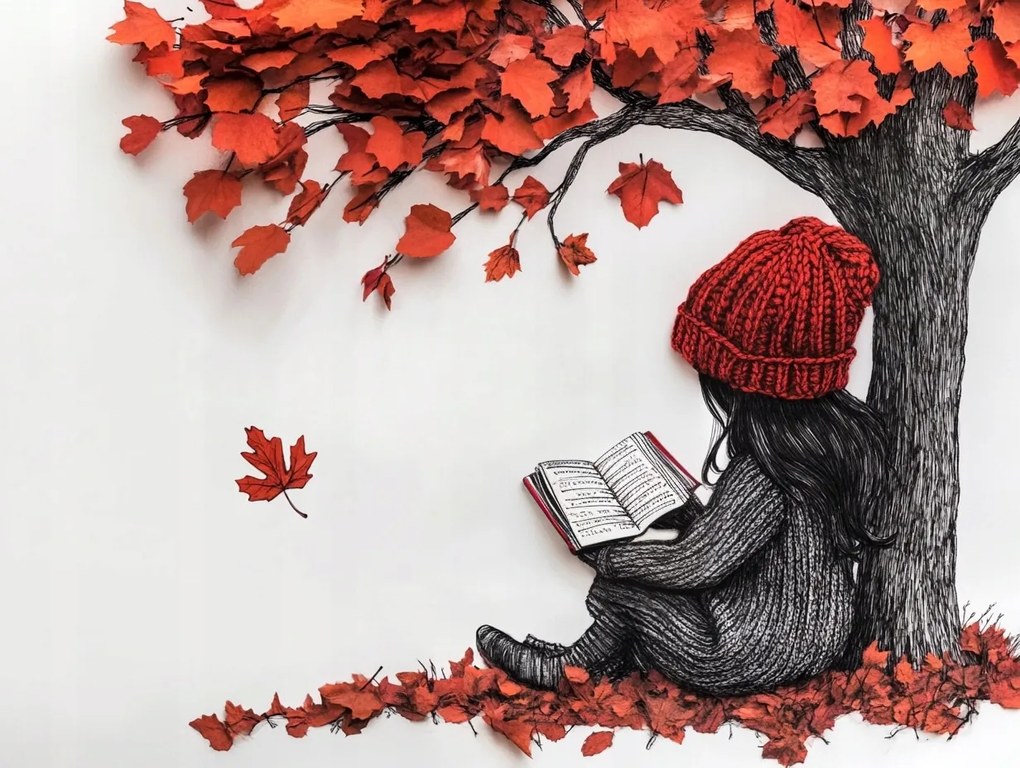 Canvas Vászonkép Gyerek Lány Könyv Fa Ősz 100x75