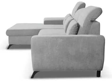 Kihúzható L alakú kárpitozott sarokkanapé ALTA, balos, szürke, tárolóval