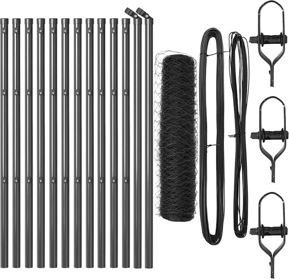 vidaXL Kerítésoszlop Szürke 25 x 0,4 m (36 mm rács) Acél és PVC