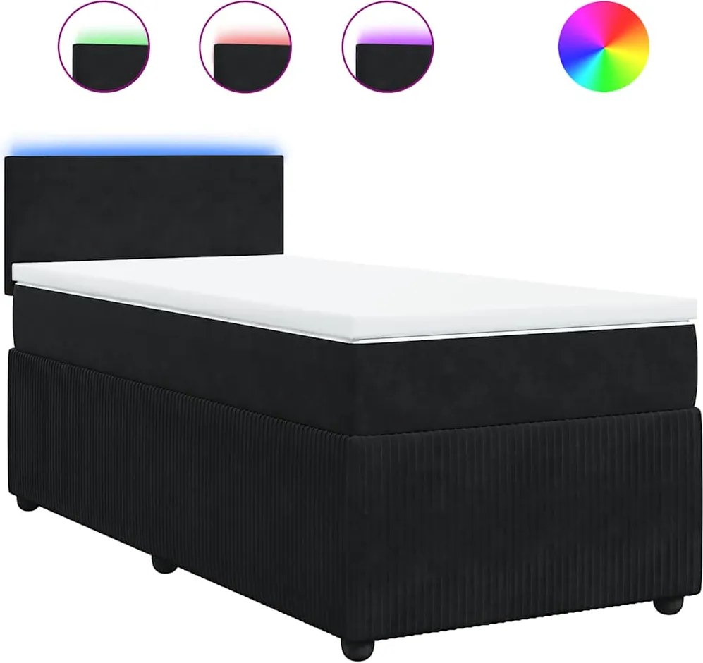 vidaXL fekete bársony rugós ágy matraccal 90x190 cm