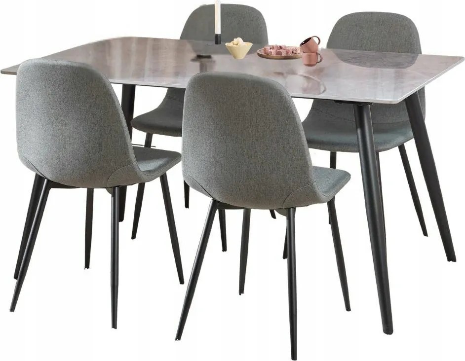 Étkezőasztal szett kerámia asztallappal és 4 székkel szürke Wicklow
