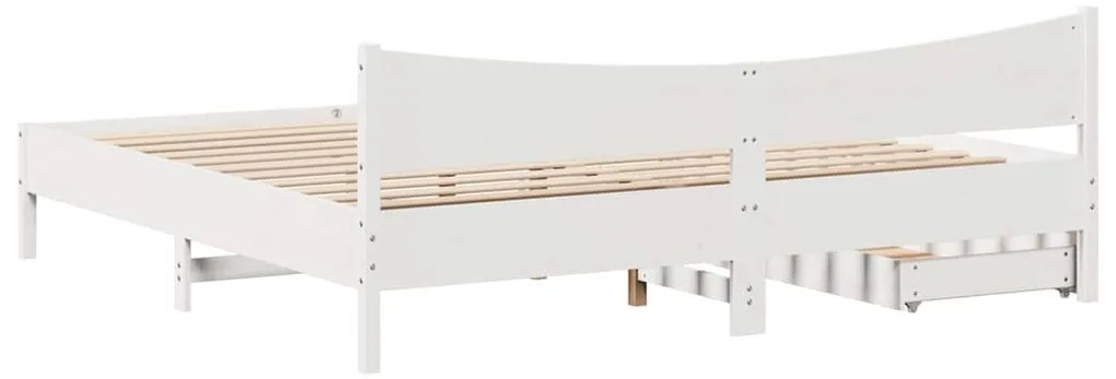 fehér tömör fenyőfa ágykeret fiókokkal 200 x 200 cm