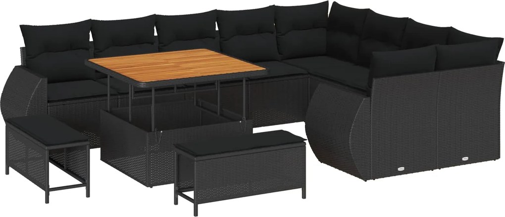 vidaXL Kerti Kanapé Szett párnával tárolóval 12 pcs Fekete
