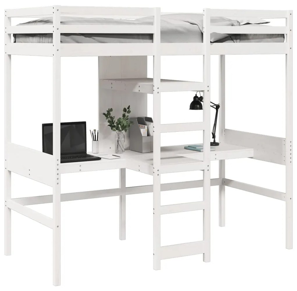 fehér tömör fenyő galériaágy-keret matrac nélkül 90 x 190 cm