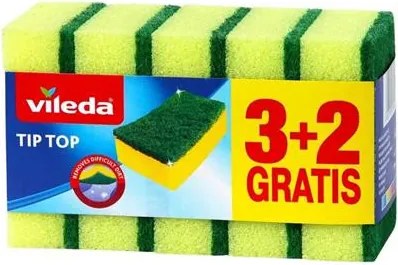 Mosogatószivacs, 3+2 db, VILEDA Tip Top, sárga (KHTV78)