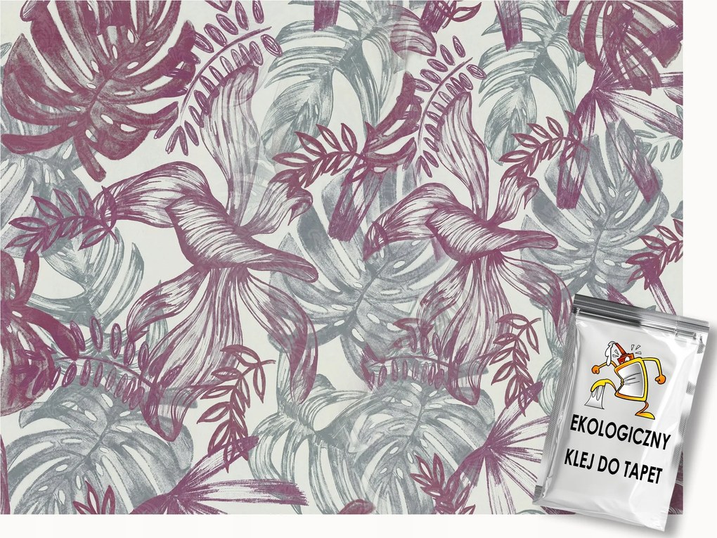 Fotótapéta Flizelina Dzsungel Levelek Rózsaszín Szürke Monstera Pálma 300x210 ragasztó