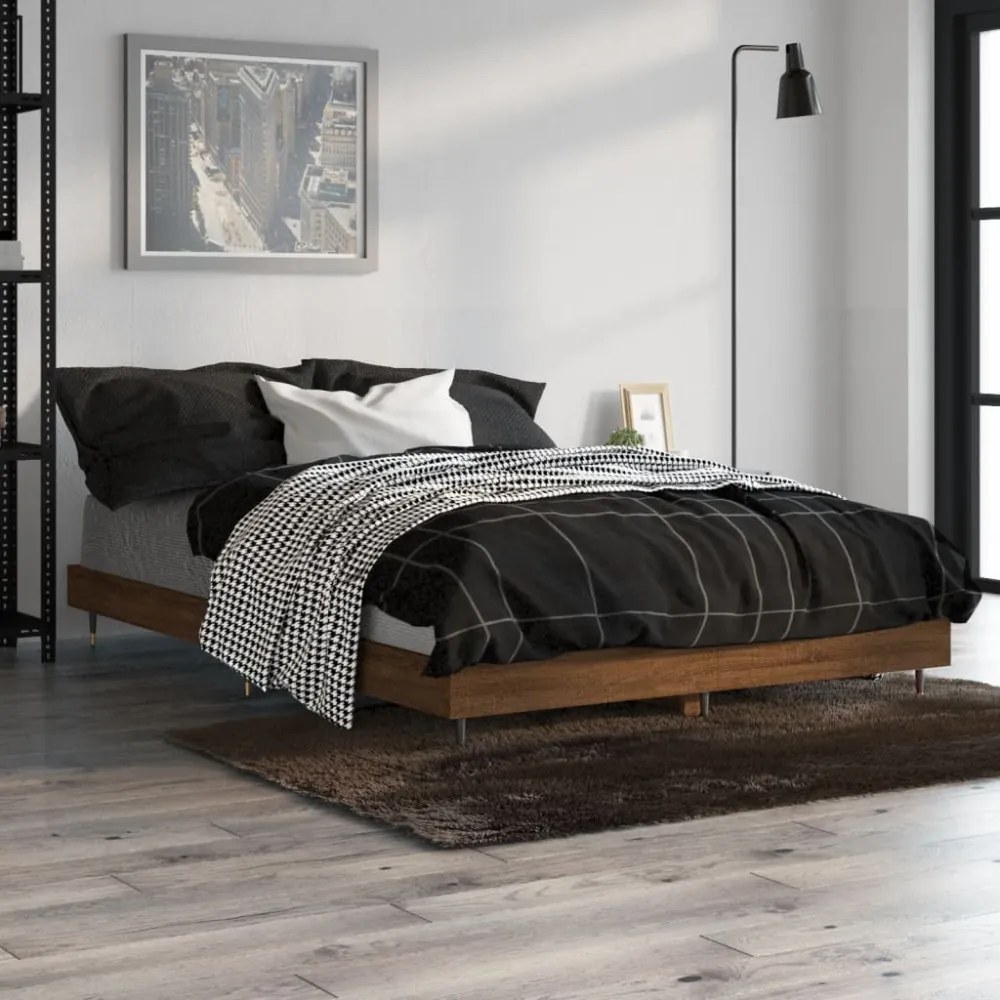 barna tölgy színű szerelt fa ágykeret matrac nélkül 120x190 cm