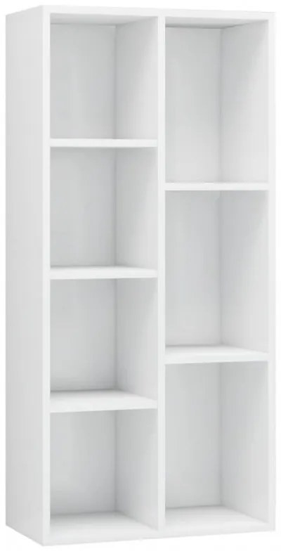Magasfényű fehér forgácslap könyvszekrény 50 x 25 x 106 cm