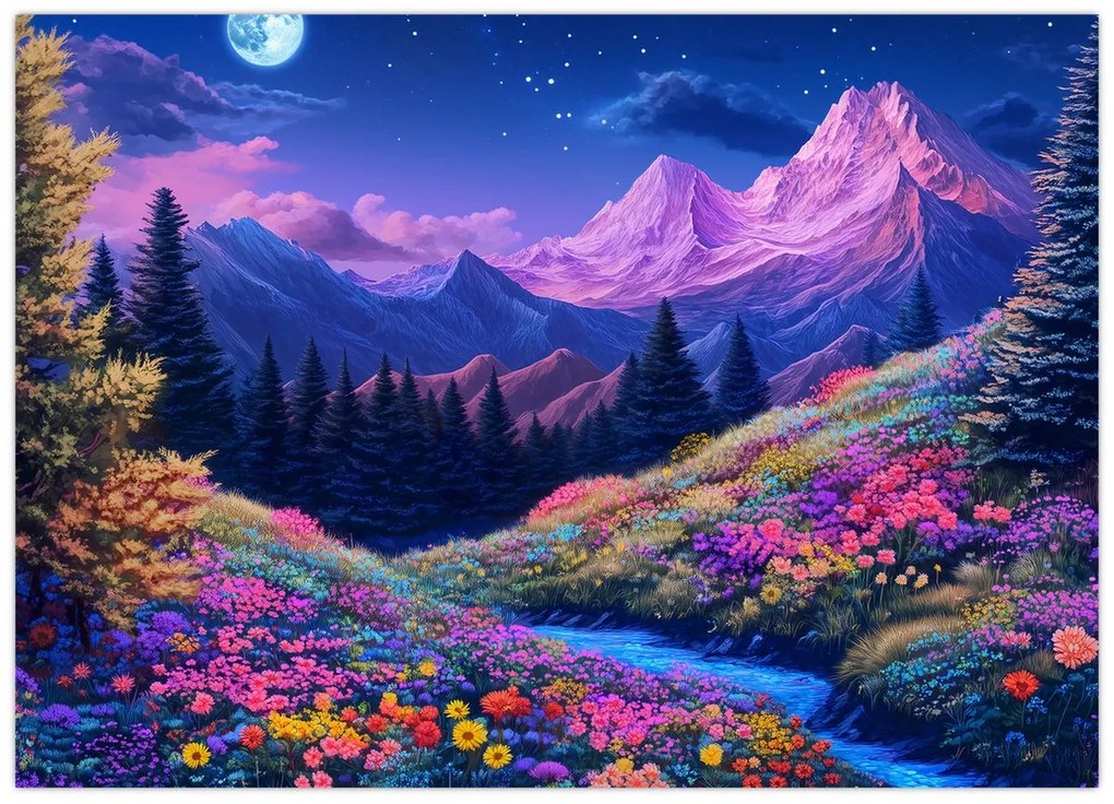 Kép - Lila táj teljes holdfénynél (70x50 cm)