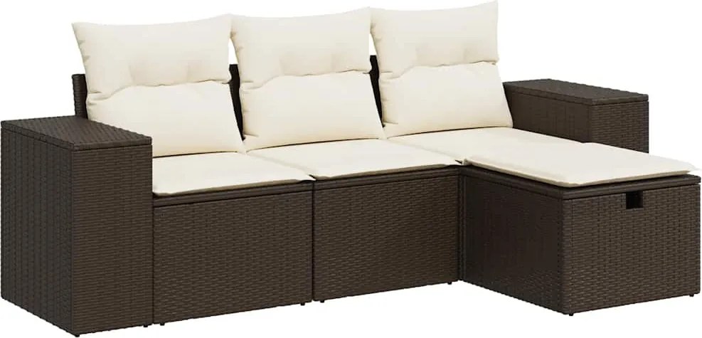 vidaXL 4 részes barna polyrattan kerti ülőgarnitúra párnákkal