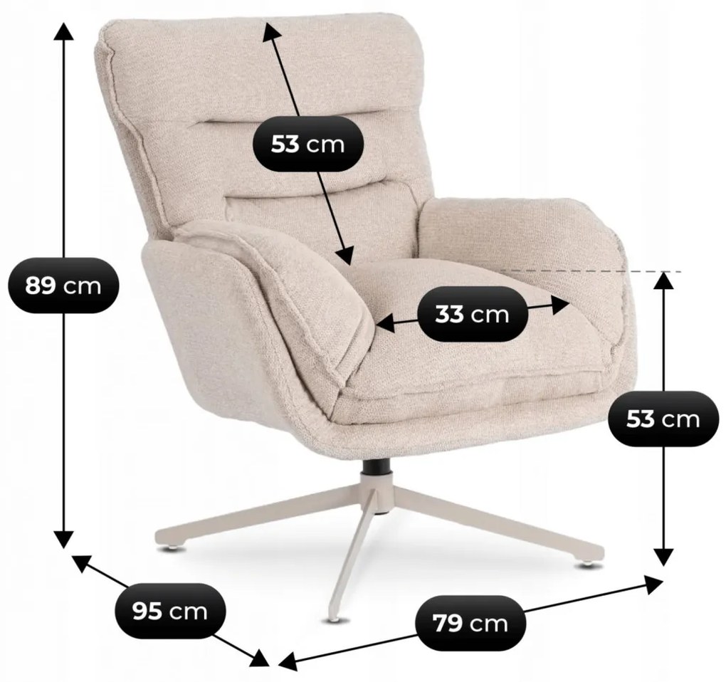 Fotel Wypoczynkowy Obrotowy PASADENA Z Podnóżkiem Kremowy