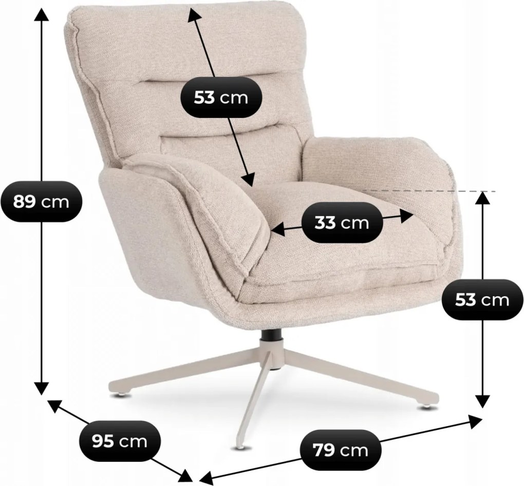 Fotel Wypoczynkowy PASADENA Obrotowy z Podnóżkiem Kremowy