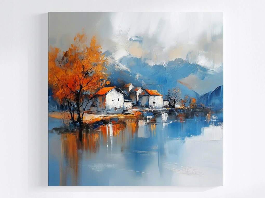 Poszter Tájkép Hegyek Tó Város Falu Ősz 40x40