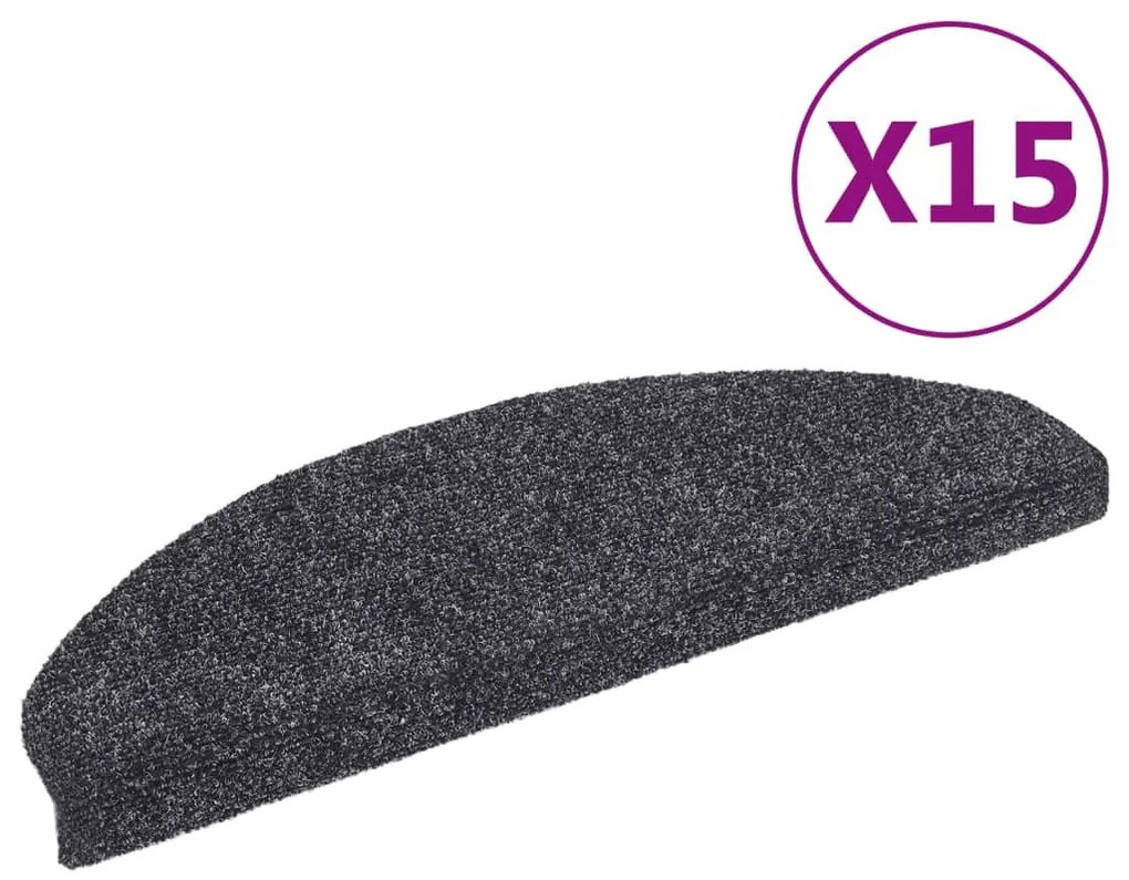 vidaXL 15 db öntapadós lépcsőszőnyeg, 65 x 21 x 4 cm, sötétszürke, nagy félkör alakú
