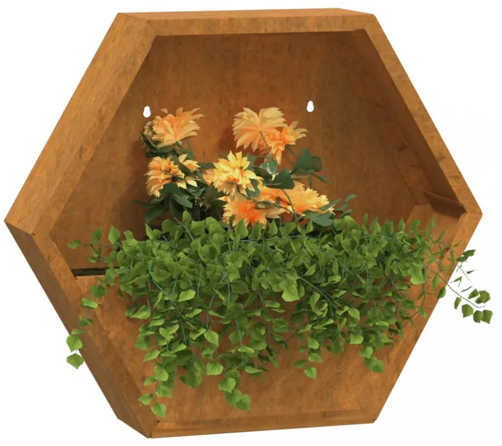 2 db rozsda színű corten acél fali növénytartó 46 x 10 x 40 cm