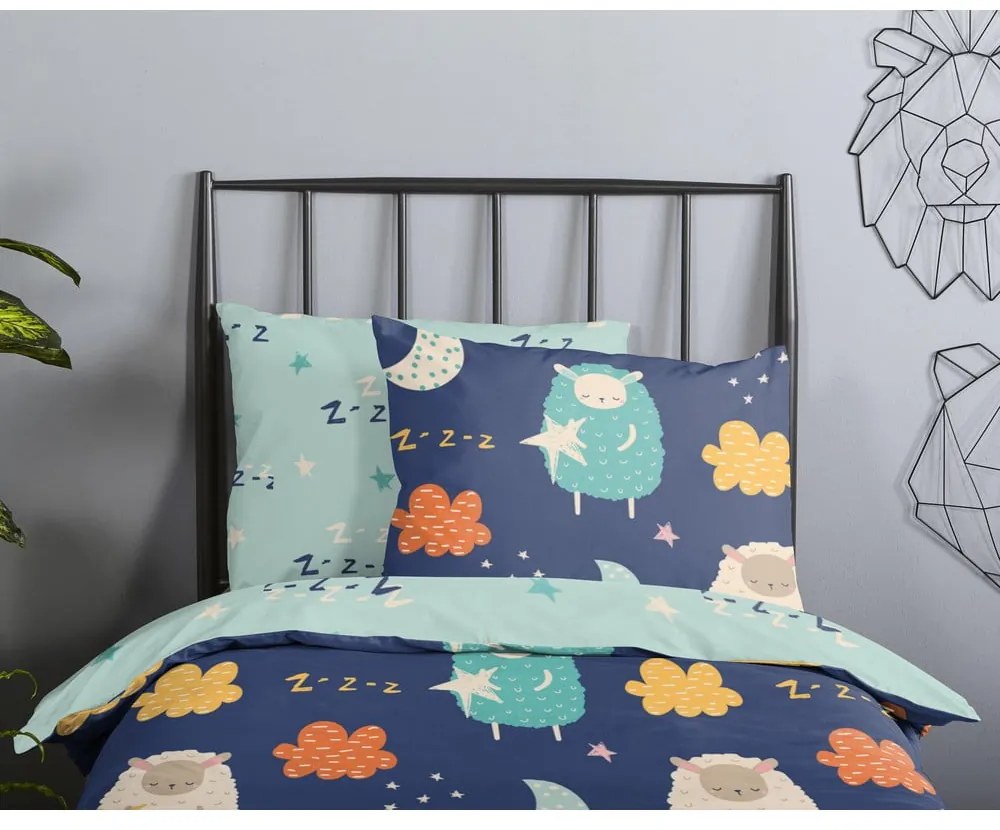 Kék egyszemélyes-hosszabbított pamut gyerek ágyneműhuzat 140x220 cm Sheep – Good Morning