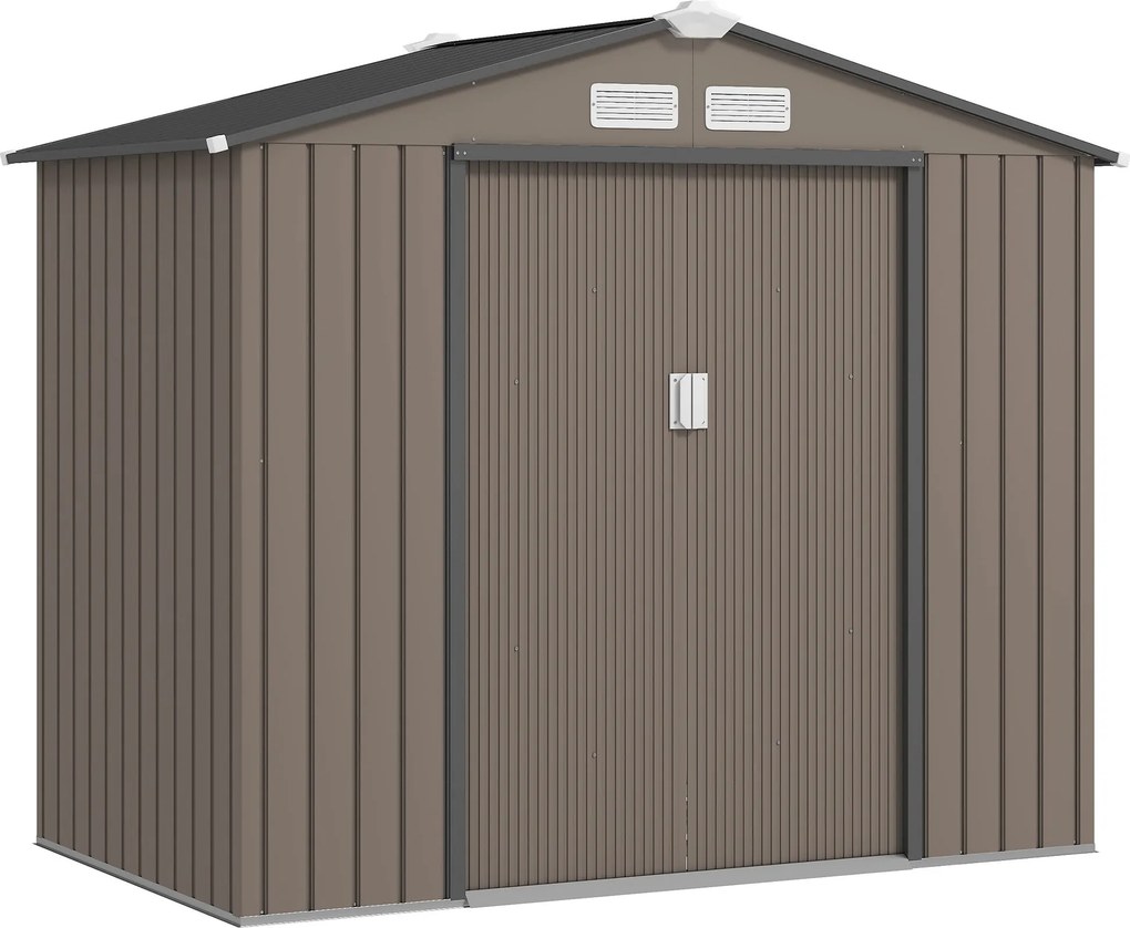 Outsunny Fém Tároló Sátor 2.5m² - Alapzattal Ellátott Tároló Sátor - Zárható Ajtó - Méretek 213L x 130W x 185H cm - Barna Acéllemez | Aosom