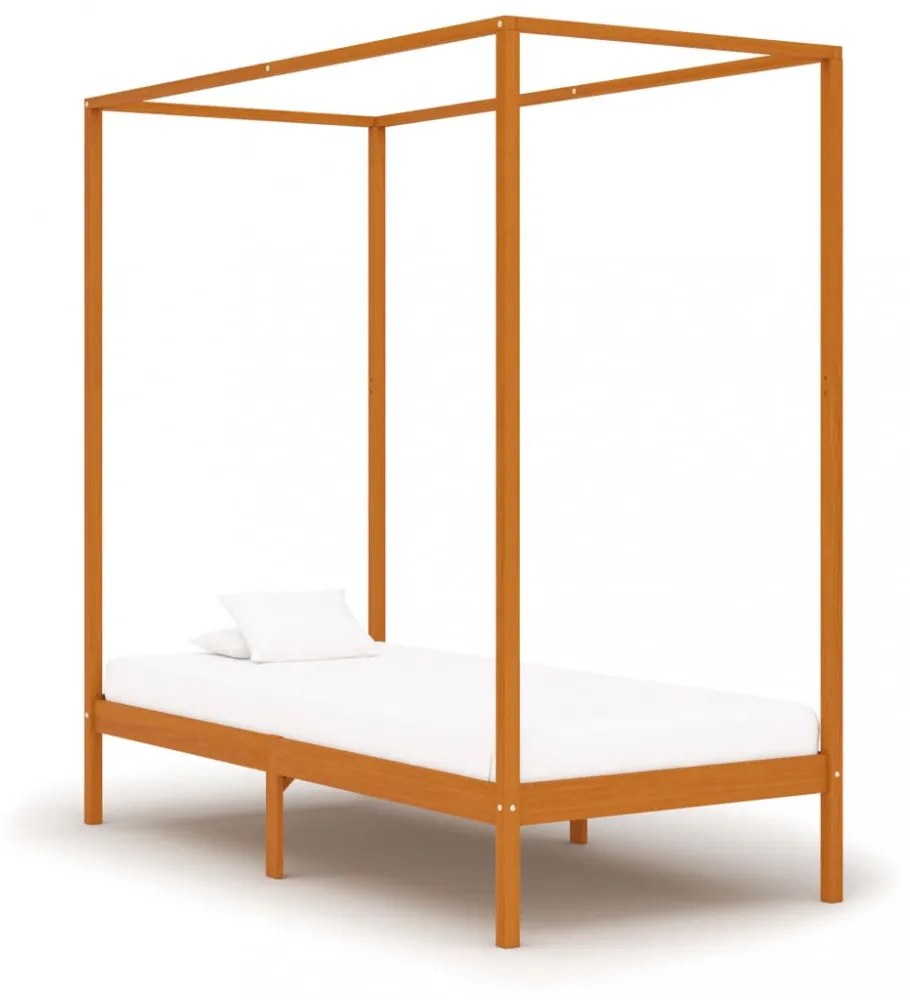 mézbarna tömör fenyőfa baldachinos ágykeret 90 x 200 cm