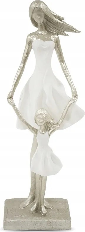 Figura Család Anya Baba Anya Lányával Dekoráció Fehér Szürke Ezüst